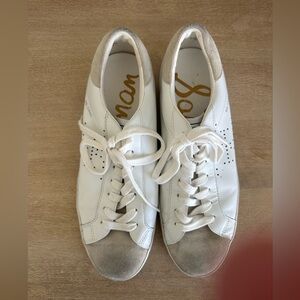 Sam Edelman Women's Sneaker Shoes Size 8 M White Leather Distressed.